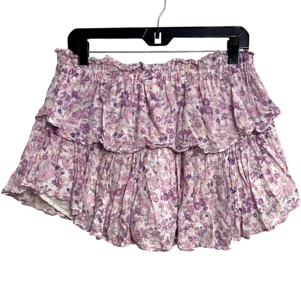 LoveShackFancy Tiered Ruffle Mini Skirt Floral Cottagecore Boho Prairie‎ Large - Image 3