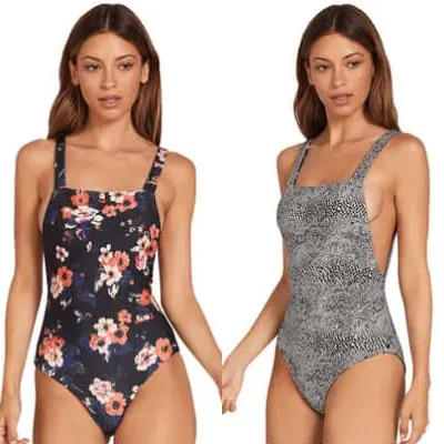 Volcom Leaf It Be Floral Leopard Print Bohemian One Piece Reversible Swim Suit - Image 2