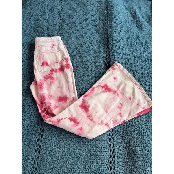 Forever 21 Pink Tie Dye Flare Jeans High Waisted Bell Bottoms Size 27 - Image 4
