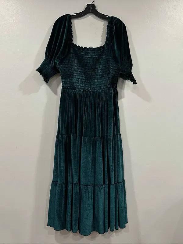 Baltic Born Vivaldi Smocked Velvet Midi Dress XL Emerald Green - Image 3