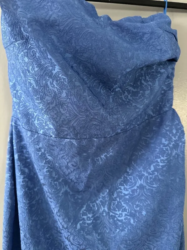 Vici Blue Strapless Maxi Dress Large Satin Jacquard Formal bridal Gown wedding - Image 3