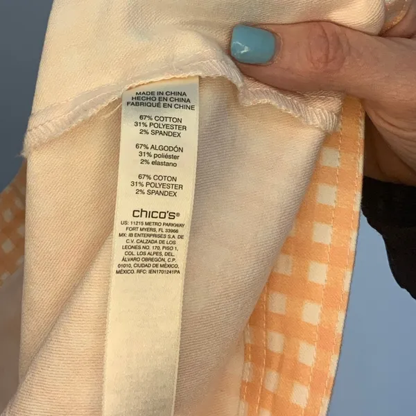 Chico's Peach‎ and white checked denim jacket size 3 - Image 4