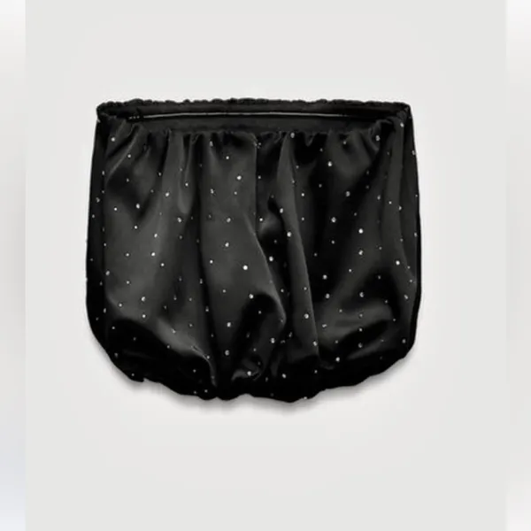 Zara NWT satin rhinestone black satin strapless bubble tube top holiday party - Image 2
