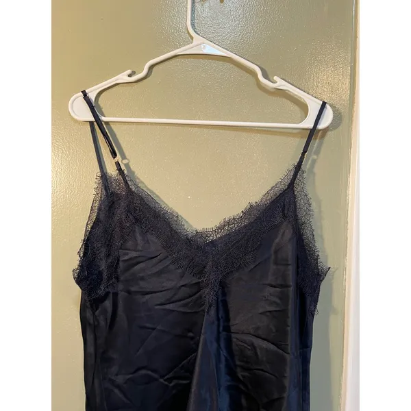 Primark Women's Size 10-12 Camisole Tank Top V-Neck Eyelash Lace Navy Blue Silk - Image 7