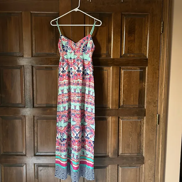 NWT Aeropostale Small Maxi Dress Spaghetti Strap Colorful Tie Back Summer‎ - Image 5