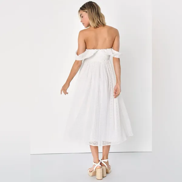 Lulus Lovely Charisma White Eyelet‎ Embroidered Off-The-Shoulder Dress - Image 3