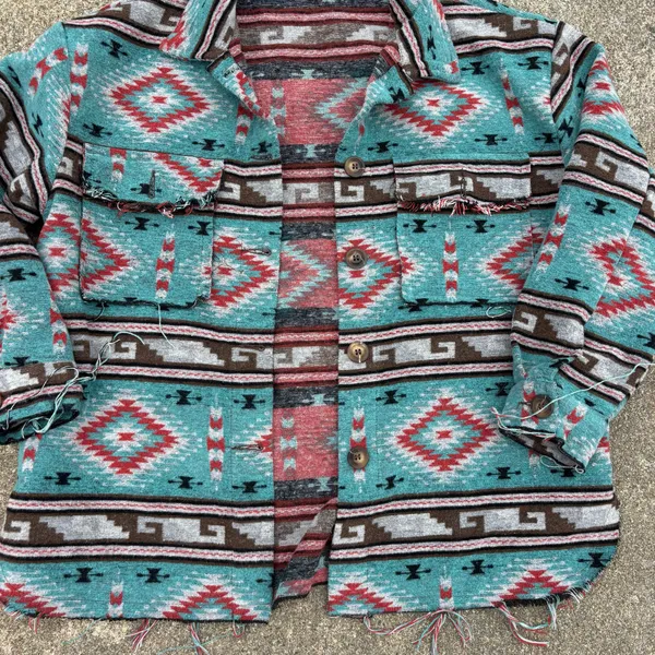 Sweet Generis Tribal Aztec Pattern Button down Jacket Blue - Image 2