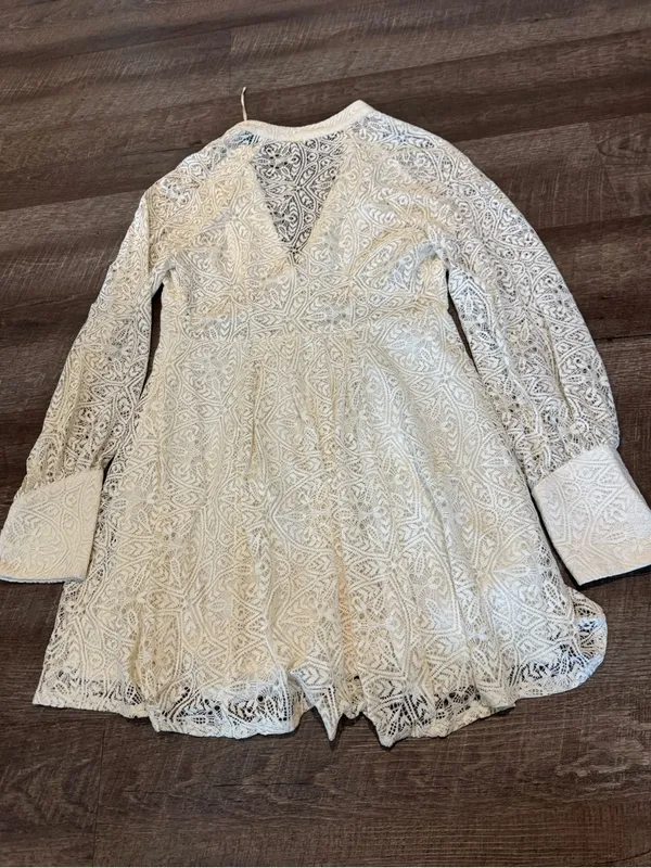 Free People Ivory White Uptown Lace Long Sleeve Mini Dress - Image 10