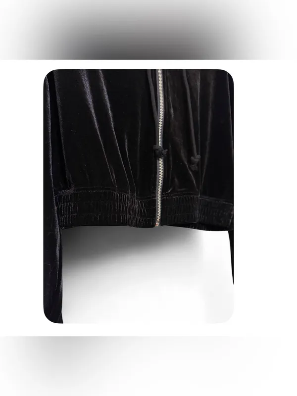 Y2K H&M Divided Women’s Long Sleeve Cropped Velour Hooded Full-Zip Sweater SizeS - Image 8