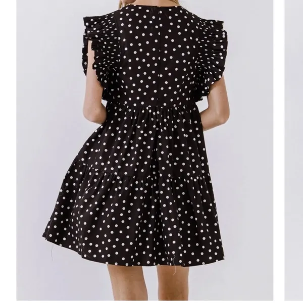 ENGLISH FACTORY Black Polka Dot Ruffle Mini Dress XS Babydoll Pockets NWT - Image 4