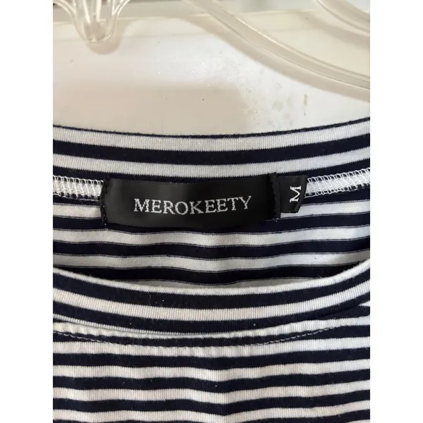 Merokeety Womens Striped Tie Waist Short Sleeve T-Shirt Dress Navy White Medium - Image 3