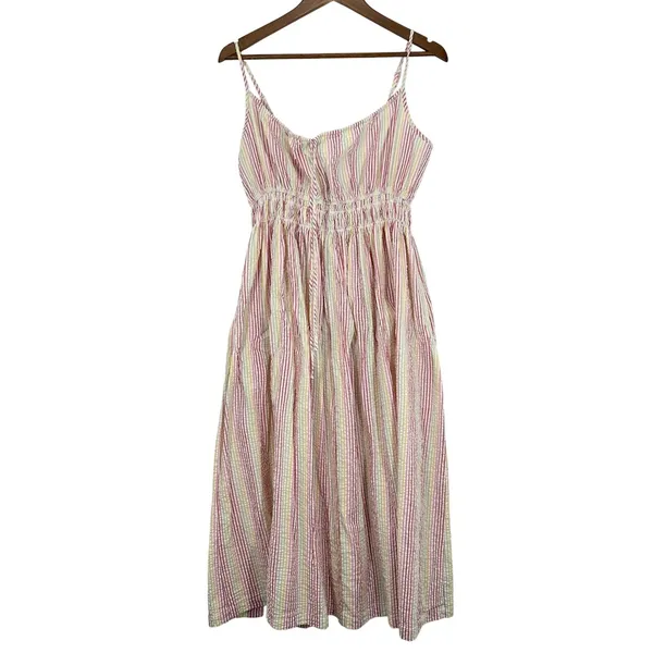 Maison Me Chrissy Dress Striped Rainbow Seersucker Sundress Midi Dress Babymoon - Image 2
