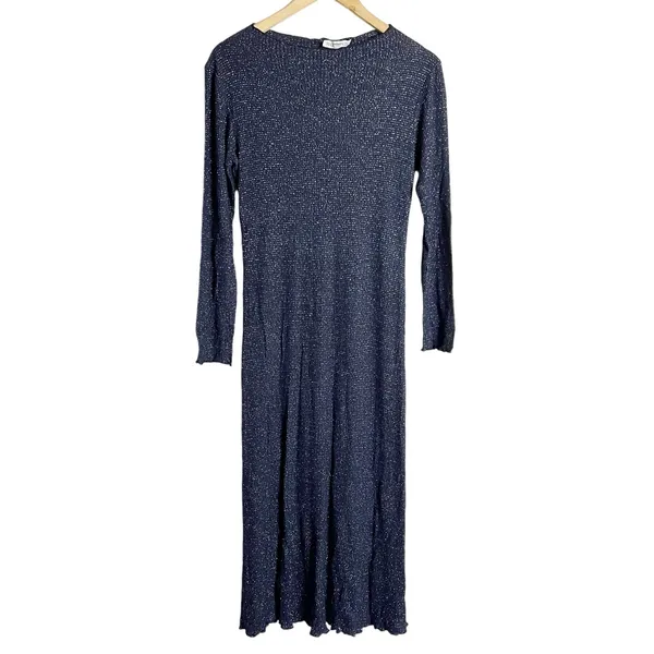 Rachel Pally Navy Metallic Ribbed Mara Maternity Long Sleeve Midi Dress Size S - Image 4