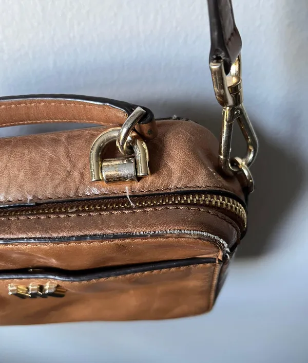 Michael Kors Tan Leather MK Crossbody Purse - Image 3