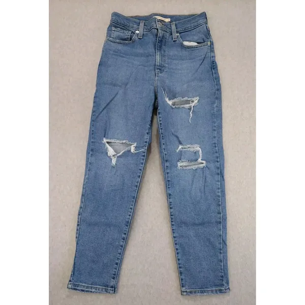 Levi's High Waisted Mom Jeans Distressed Indigo‎ Medium Wash Size 28 - Image 8