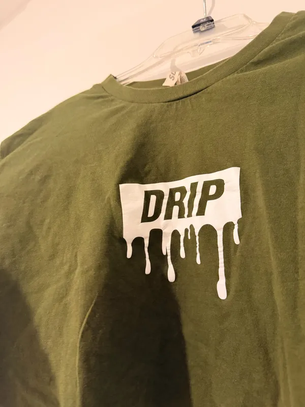Solid Olive Green 'DRIP' Cropped Tee - Image 2