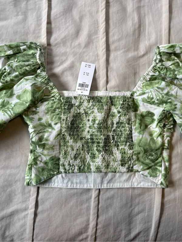 Abercrombie & Fitch Green Floral Puff-Sleeve Crop Top - Image 3