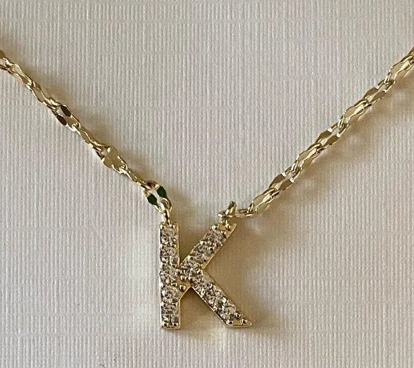 NWT 14KT Flash Gold Plated 'K' Initial Necklace with Cubic Zirconia - Image 3