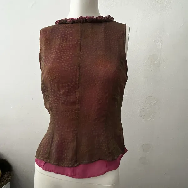 Y2K Silk Floral Fairy Top S Silk Ruffled Romantic Coquette Boho Hippie Celestial - Image 2