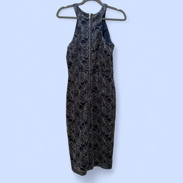 Venus Navy Lace Cocktail Dress with Front Slit Size Small - Image 2