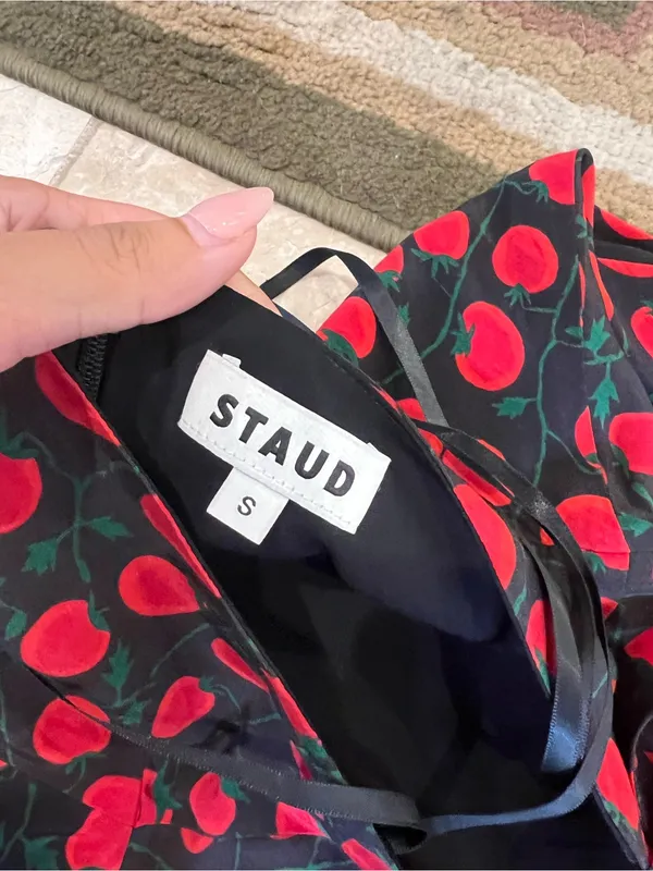 STAUD Lucca Midi Dress with Red Tomato Print - Image 2