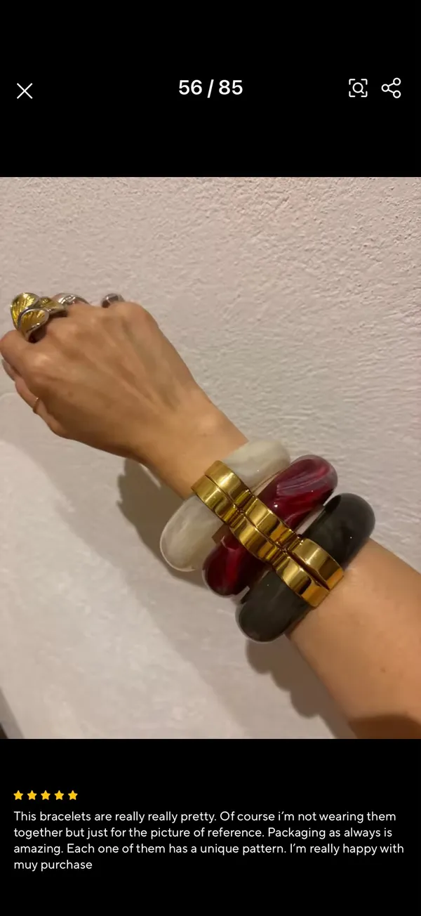 Red & gold chunky bangle bracelet with resin and stainless steel - Image 5
