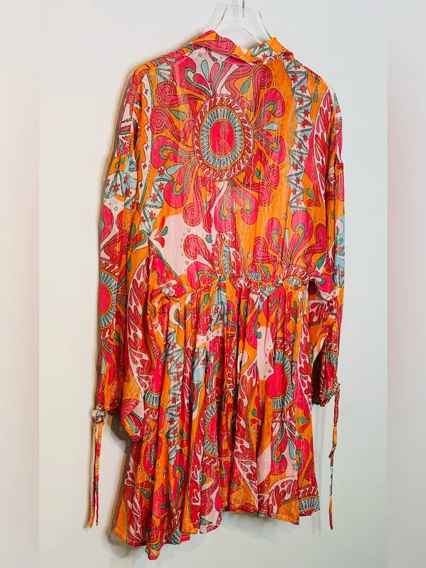 Sundress Blair Havana Framboise Orange Pink Paisley Metallic Mini Dress - Image 8
