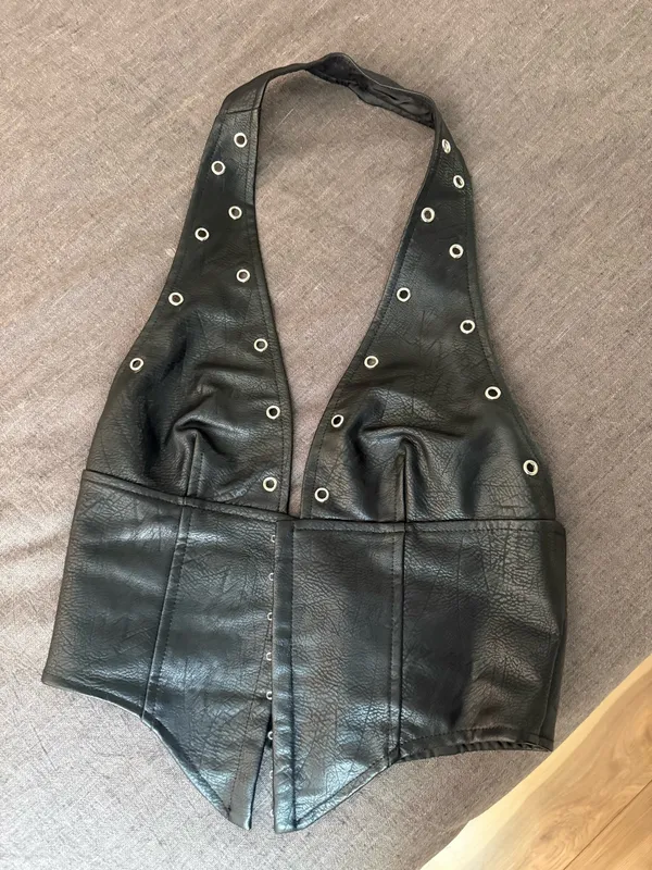 Princess Polly Black Leather Halter Top - Image 2