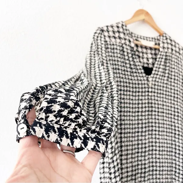 Anthro Maeve Margaret Houndstooth Tunic Ruffle Hem Long Sleeve Mini Dress - Image 4