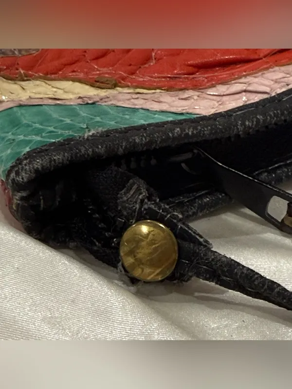 Vintage Snakeskin Reptile Patchwork Purse Puffy Shoulder Bag Unique Whimsy 80s Black - Image 12