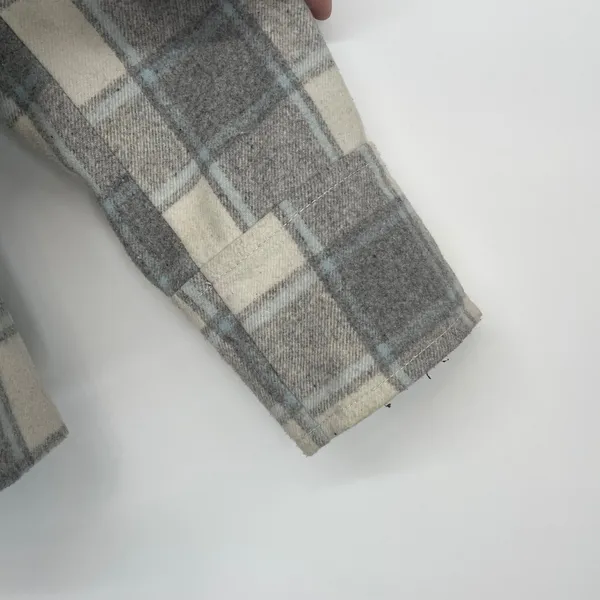 Old Navy Plaid Double Breasted Wool Blend Pea Coat Jacket Size L‎ Gray Cream - Image 4