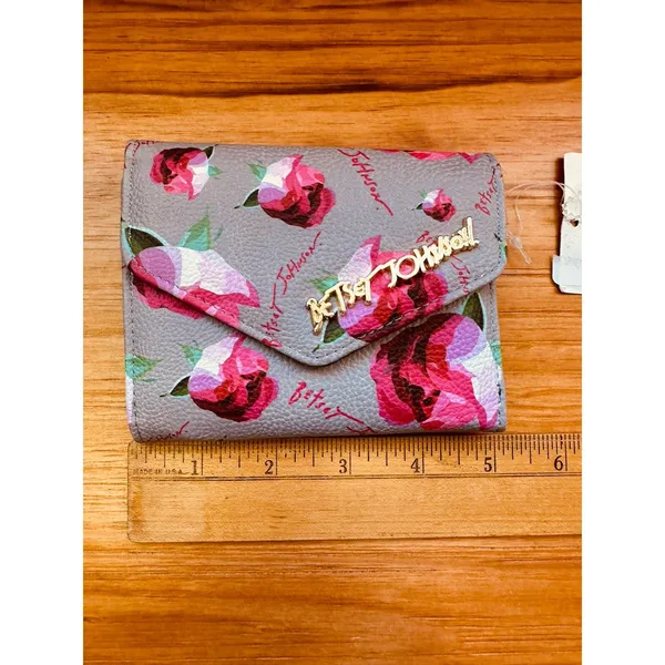 Betsey Johnson‎ Greige XOLANA Flap Wallet Tri-Fold Card Pink Multi Color NWT - Image 6