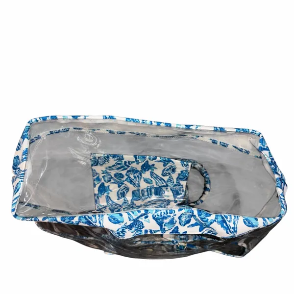 Lilly Pulitzer Oversized Clear Plastic PVC & Canvas Trim Tote Bag & Pouch - Image 7