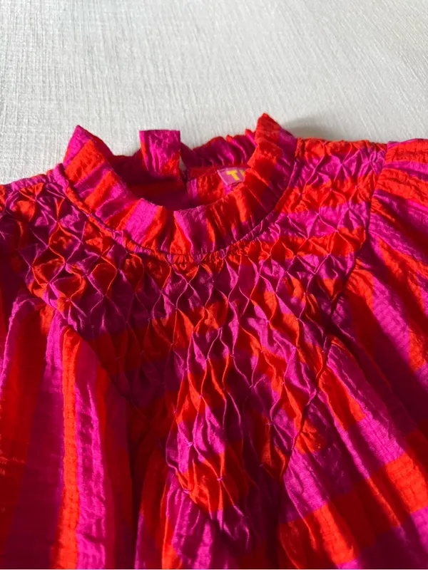 THML Pink/Orange Smocked Neck Ruffle Blouse - Image 4