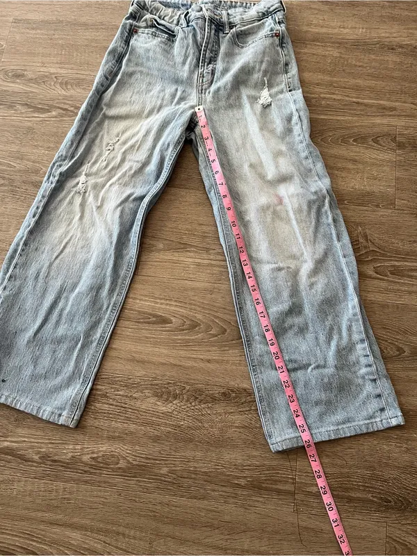 Old Navy Sky Hi Jeans Women’s 0 Light Wash Extra High Rise Distressed Wide Leg - Image 12
