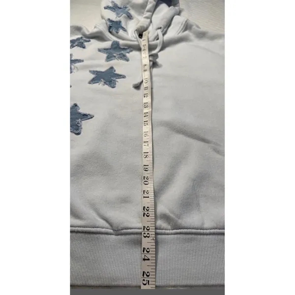 BoohooMAN Hoodie Light Blue Cotton Dark Blue‎ Patchwork Stars Streetwear Unisex - Image 3