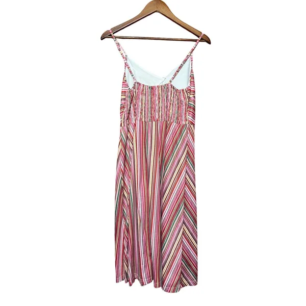 Oxiuli‎ Midi Sundress Women Size XL Multicolor Pink Striped Smocked Back Summer - Image 3