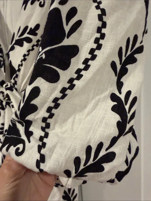 White closet‎ Black & cream Floral Twist-Front Mini Dress linen blend med - Image 6