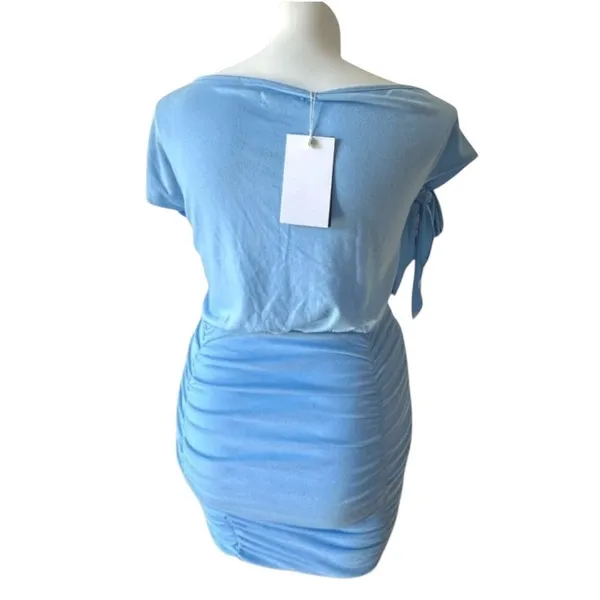 VIDUSSA‎ Women Light Blue One Shoulder Ruched Bodycon Mini Dress Trendy Chic - Image 3