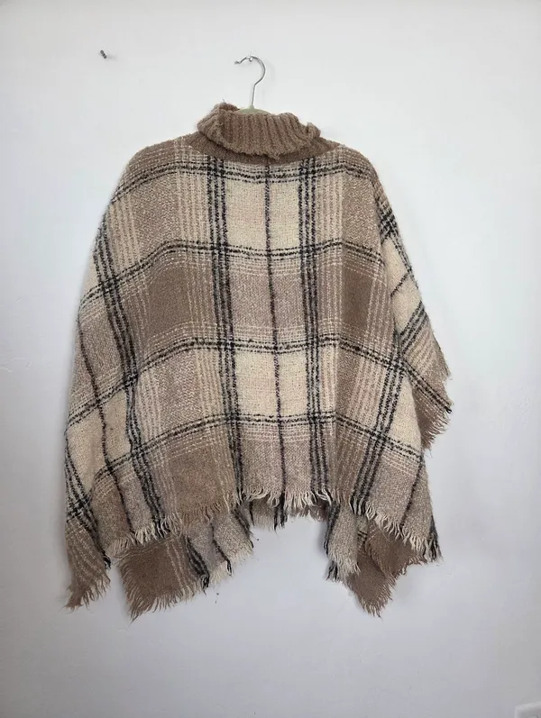 World Market Soft Furry Poncho Shawl Plaid Autumn Academia Fringe Warm Layering - Image 8