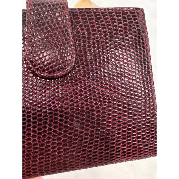 Lederer Italy Vintage Burgundy Lizard Embossed Leather Photo Card Holder‎ Wallet - Image 11