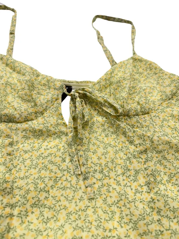 Divided Yellow Green Floral Mini Dress Sundress Tie Front Cutout X-Small Women's - Image 7