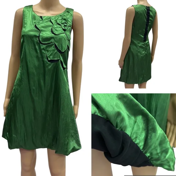 Sugarlips Emerald Green Black Sleeveless Bubble Hem Zip Back Lined Dress Size S - Image 3