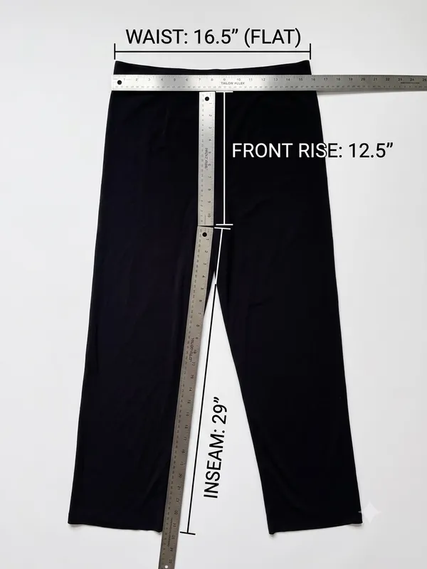 MISOOK Black Classic Knit Pull On Wide Leg Pants Womens L Petite Minimalist Chic - Image 8