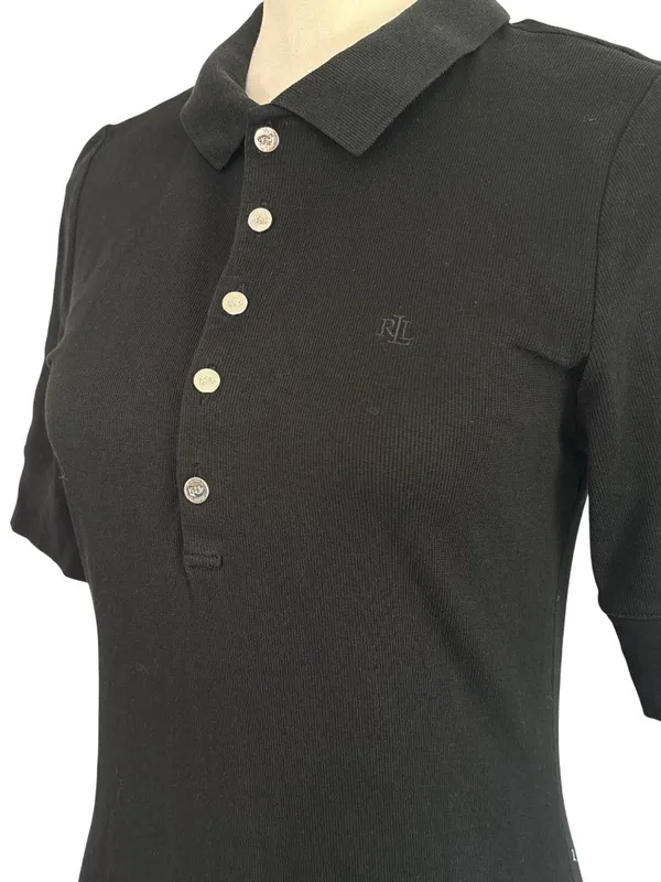 Lauren Ralph Lauren Lillianna Dress in Black Large Womens Midi Knit Ribbed Polo - Image 6