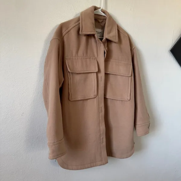 Abercrombie & Fitch Womens XS Oversized Shacket Light Beige Utility Jacket - Image 5