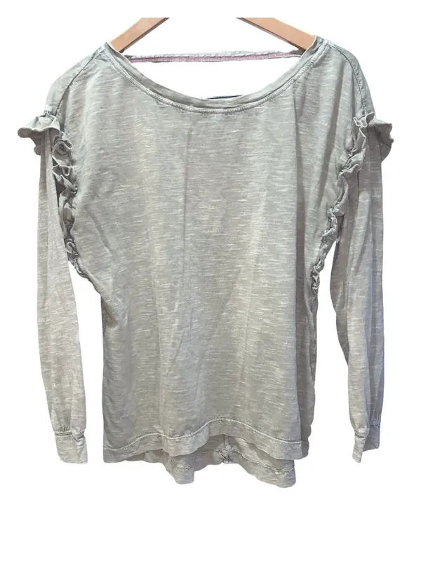 Anthropologie Pilcro Top Womens Sz M Ruffled Open Back Moss Cotton Long Sleeves - Image 2