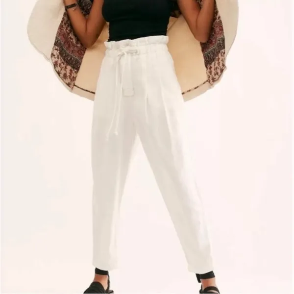 FREE PEOPLE Paperbag White Linen Trousers Pants - Image 2