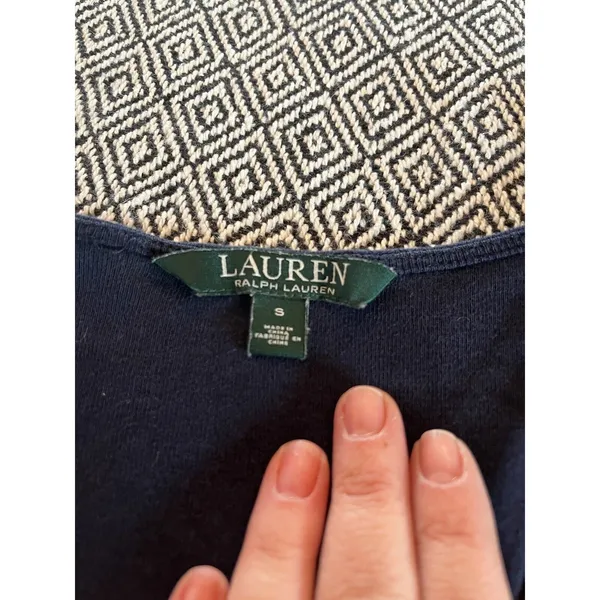 Lauren Ralph Lauren Shirt Womens Small Blue Elbow Sleeve Pullover V Neck Cotton - Image 4
