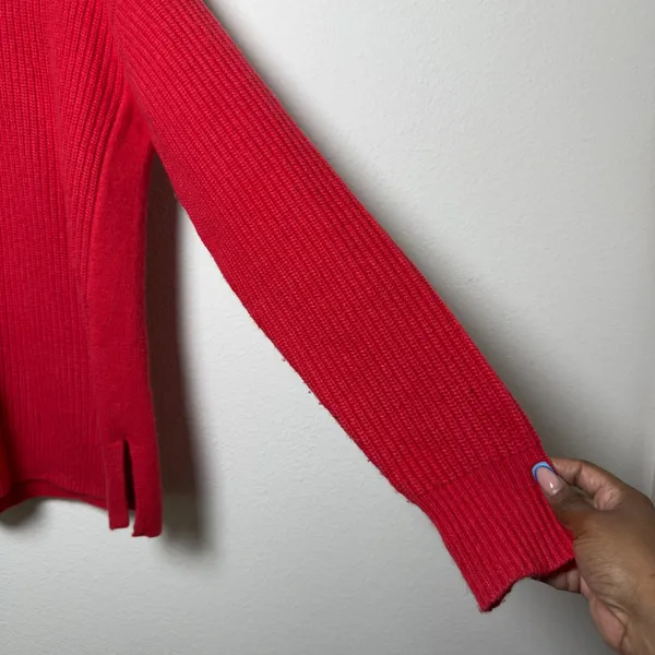 J. Crew Women Sweater Medium‎ Red Turtleneck Ribbed Knit Side Slit Long Sleeve - Image 6